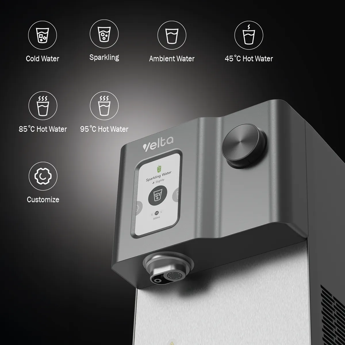 HydroSpark+ controls used to choose sparkling-water intensity